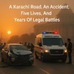**کراچی کی سڑک، ایک حادثہ، پانچ جانیں اور برسوں کی قانونی لڑائی 🛣️**