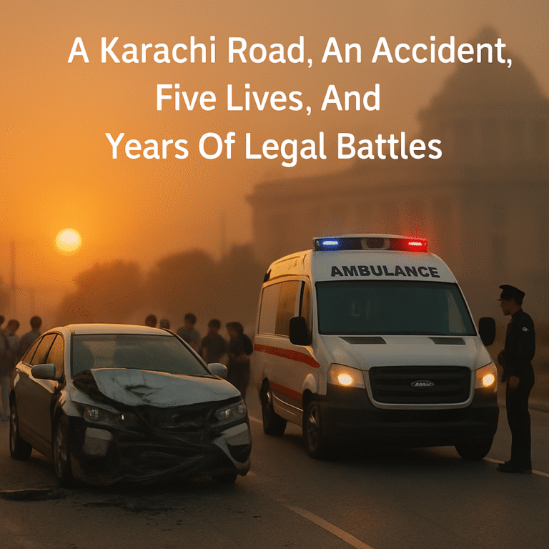 **کراچی کی سڑک، ایک حادثہ، پانچ جانیں اور برسوں کی قانونی لڑائی 🛣️**